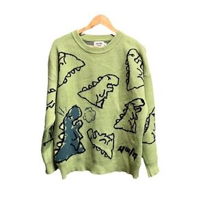 Aelfric Eden Green Dinosaur Cartoon Pattern Men's Sweater Size Large